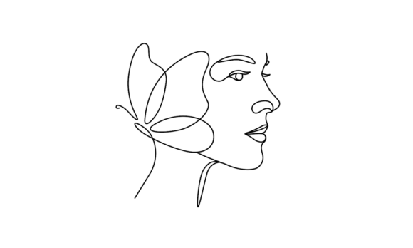 Animated Woman Line Art with Butterfly: A Modern Design Asset