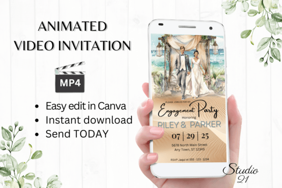 Beach Engagement Party Invite W1801: A Modern Coastal Digital Template