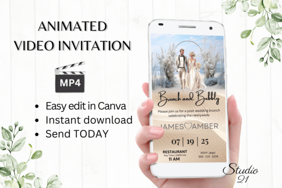 Beach Wedding Brunch Invite W9806: Your Instant Animated Evite