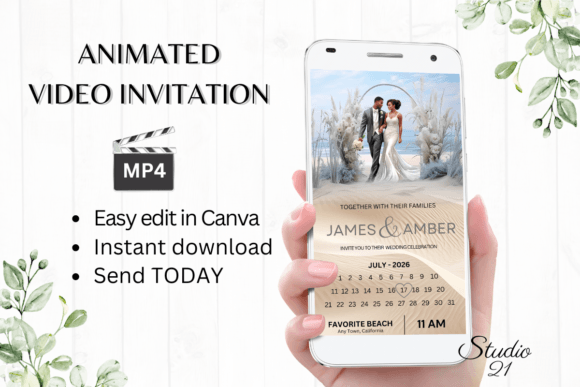Beach Wedding Invitation W8807B: Your Digital Evite Solution