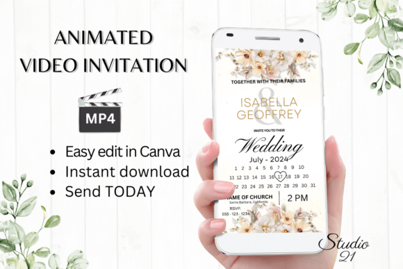 Boho Wedding Invitation W8308B: Your Animated Digital Evite