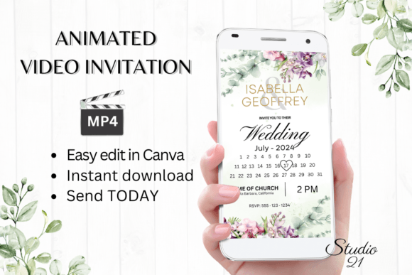Orchids Wedding Invitation W8452B: Your Animated Digital Template