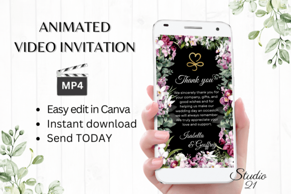 Orchids Wedding Thank You W9451TU: Elegant Script for Modern Invitations