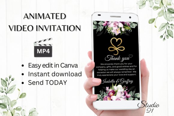 Orchids Wedding Thank You W9459TU: Elegant Typography for Lasting Impressions