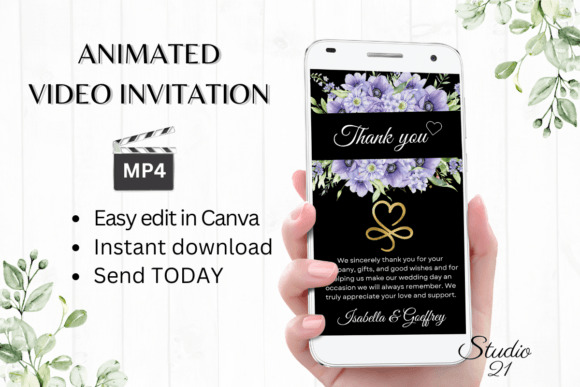Purple Wedding Thank You W9517TU: A Modern Script for Digital & Print