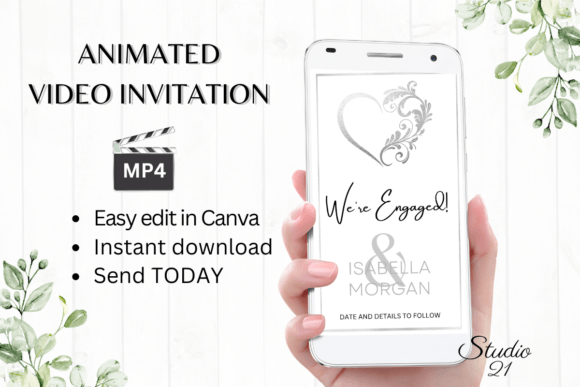 Silver Engagement Announcement W1930B: Modern Elegance for Digital Invitations